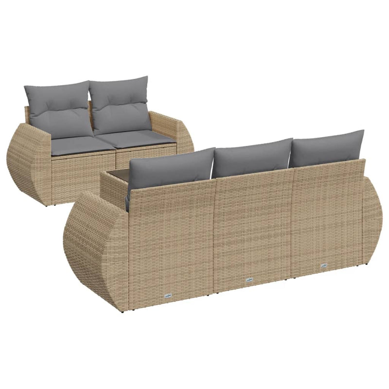 6 Piece Garden Sofa Set with Cushions Beige Poly Rattan