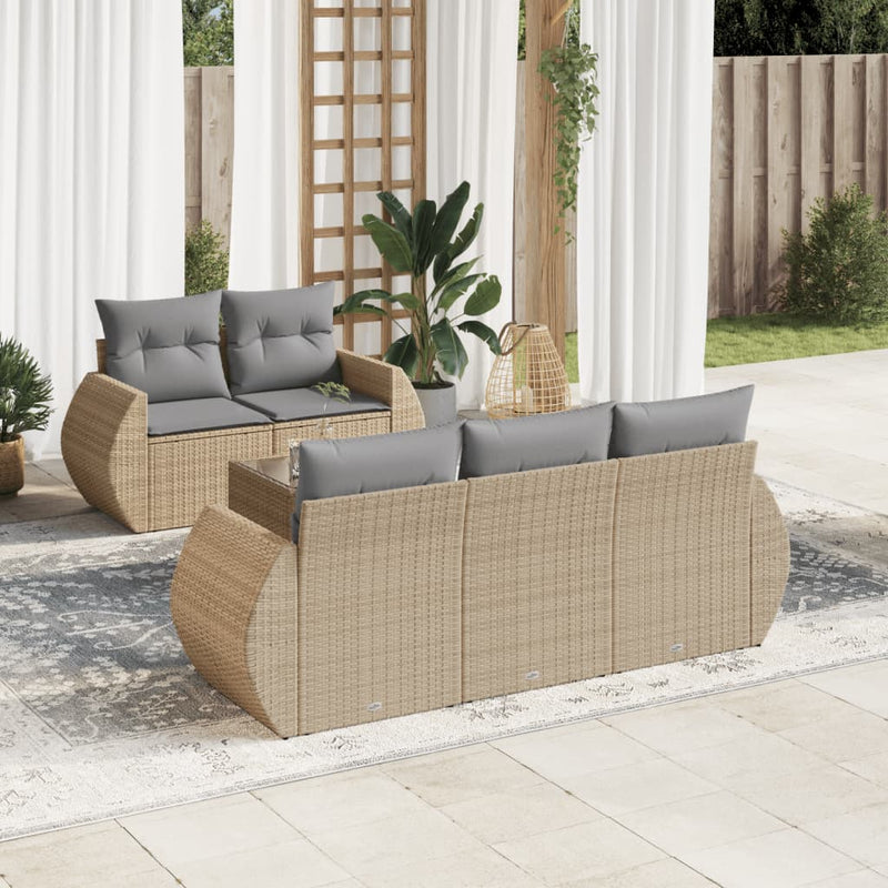 6 Piece Garden Sofa Set with Cushions Beige Poly Rattan