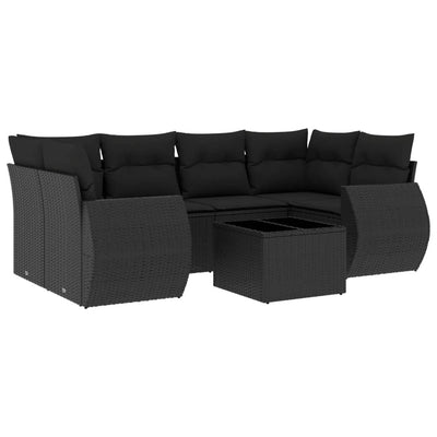 7 Piece Garden Sofa Set with Cushions Black Poly Rattan