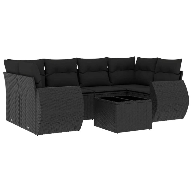 7 Piece Garden Sofa Set with Cushions Black Poly Rattan