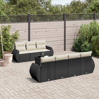 8 Piece Garden Sofa Set with Cushions Black Poly Rattan