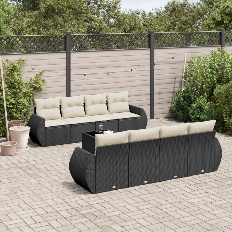 9 Piece Garden Sofa Set with Cushions Black Poly Rattan