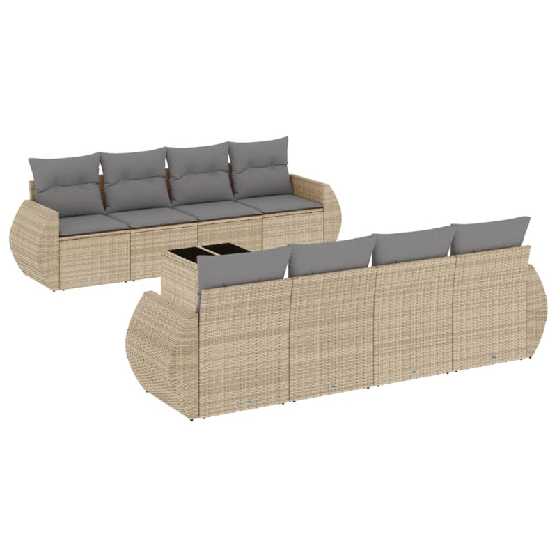 9 Piece Garden Sofa Set with Cushions Beige Poly Rattan