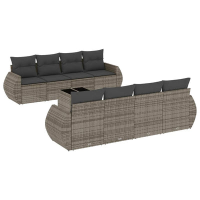 9 Piece Garden Sofa Set with Cushions Grey Poly Rattan