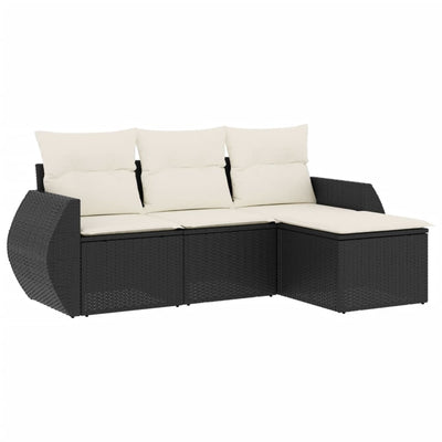 4 Piece Garden Sofa Set with Cushions Black Poly Rattan