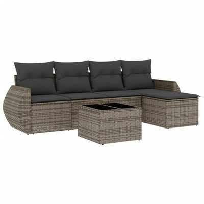 6 Piece Garden Sofa Set with Cushions Grey Poly Rattan