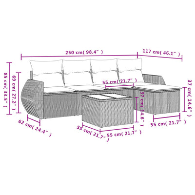 6 Piece Garden Sofa Set with Cushions Grey Poly Rattan