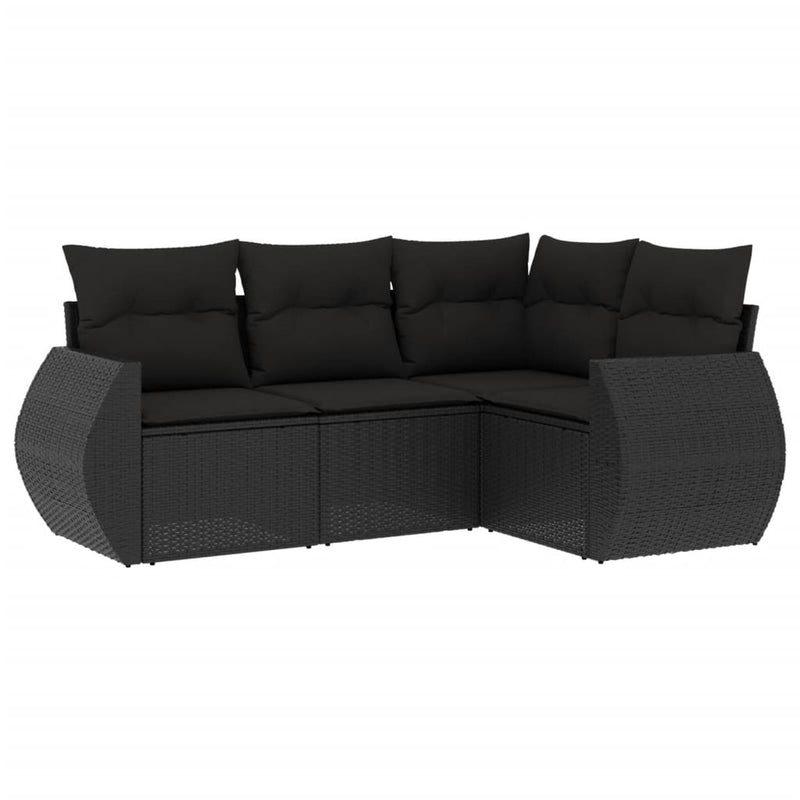 4 Piece Garden Sofa Set with Cushions Black Poly Rattan