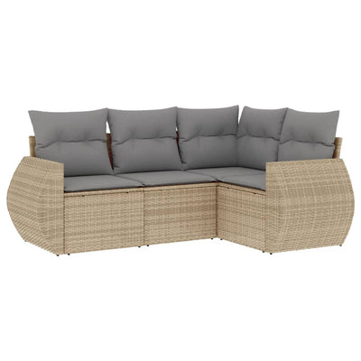 4 Piece Garden Sofa Set with Cushions Beige Poly Rattan