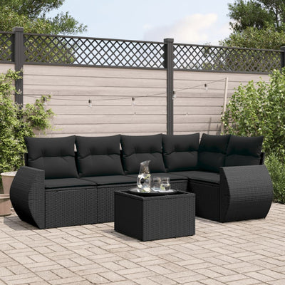 6 Piece Garden Sofa Set with Cushions Black Poly Rattan