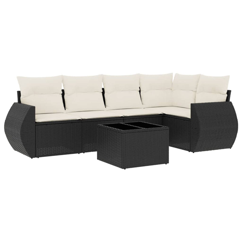 6 Piece Garden Sofa Set with Cushions Black Poly Rattan