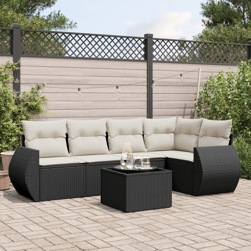 6 Piece Garden Sofa Set with Cushions Black Poly Rattan