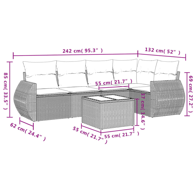 6 Piece Garden Sofa Set with Cushions Beige Poly Rattan