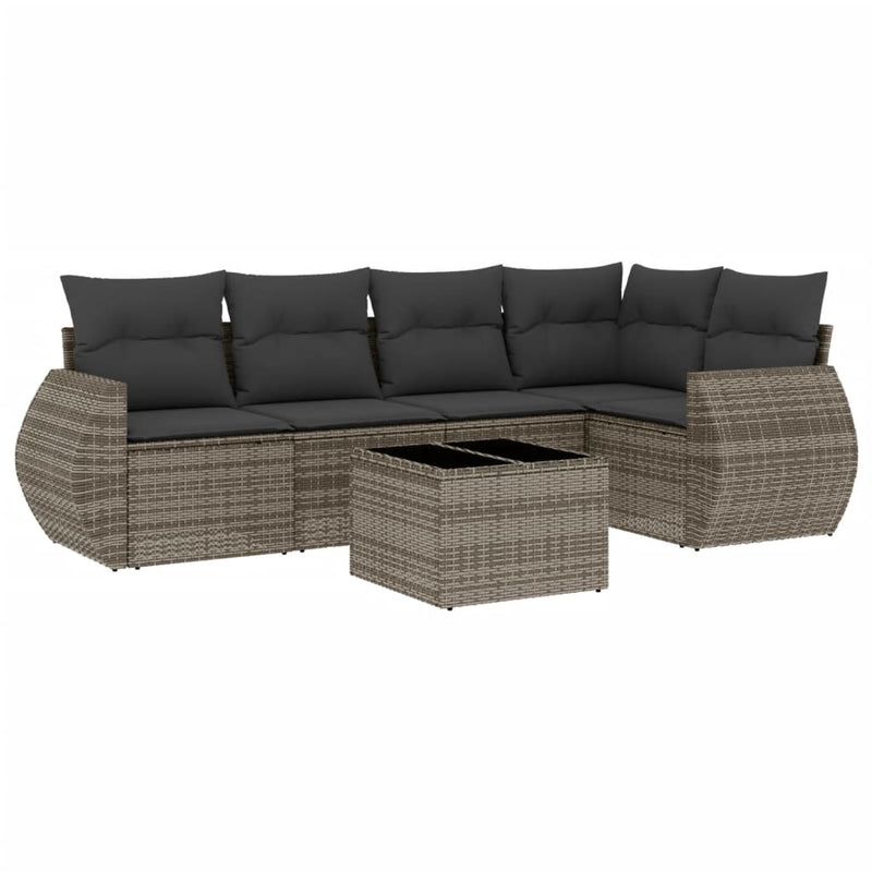 6 Piece Garden Sofa Set with Cushions Grey Poly Rattan