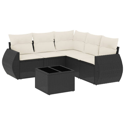 6 Piece Garden Sofa Set with Cushions Black Poly Rattan