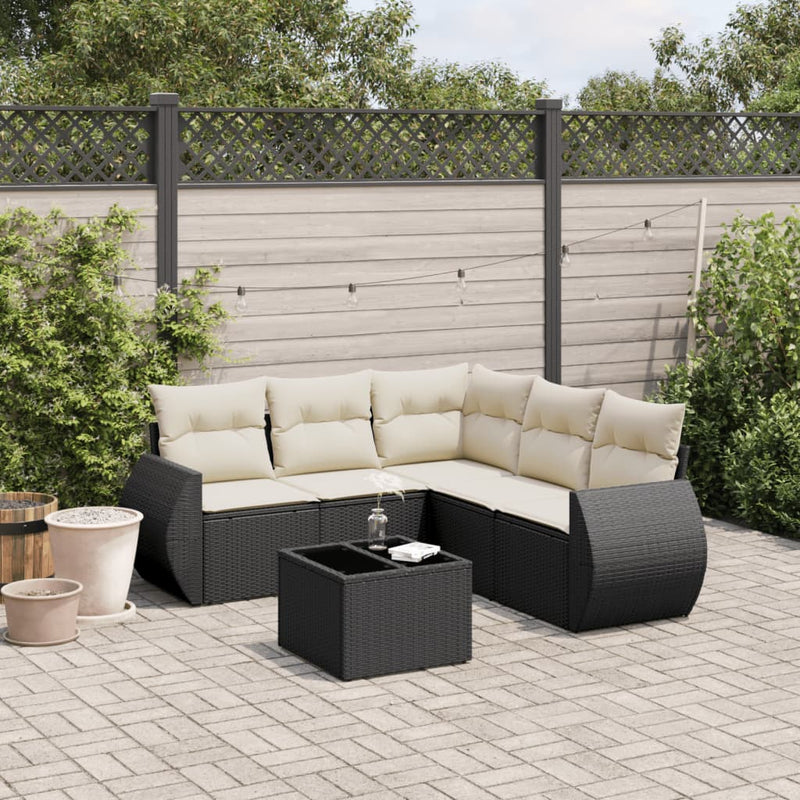 6 Piece Garden Sofa Set with Cushions Black Poly Rattan