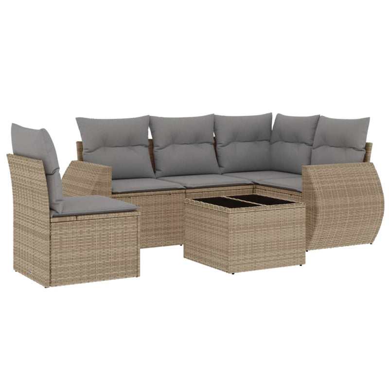 6 Piece Garden Sofa Set with Cushions Beige Poly Rattan