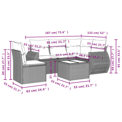 6 Piece Garden Sofa Set with Cushions Beige Poly Rattan