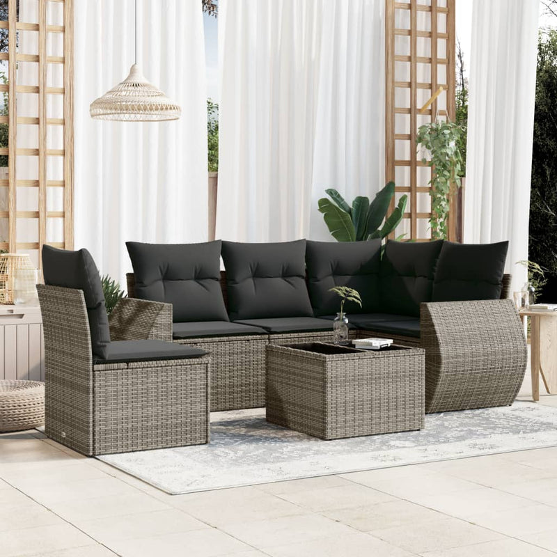 6 Piece Garden Sofa Set with Cushions Grey Poly Rattan