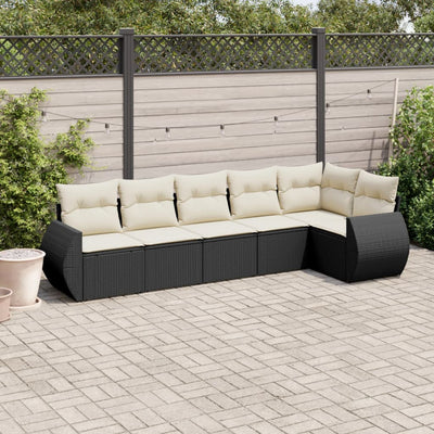 6 Piece Garden Sofa Set with Cushions Black Poly Rattan