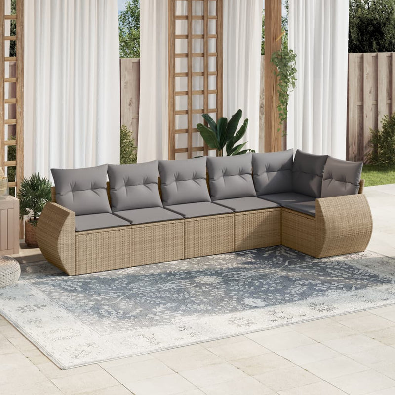 6 Piece Garden Sofa Set with Cushions Beige Poly Rattan