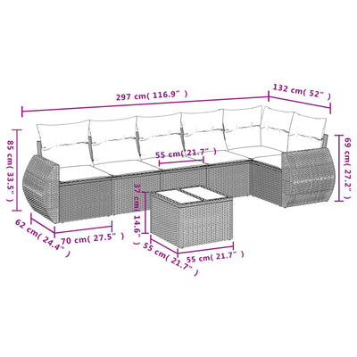 7 Piece Garden Sofa Set with Cushions Grey Poly Rattan