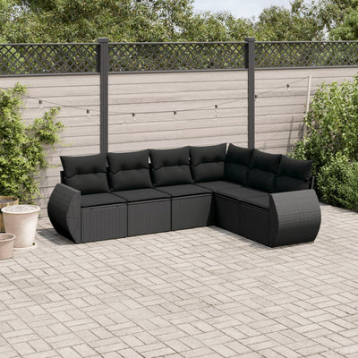 6 Piece Garden Sofa Set with Cushions Black Poly Rattan