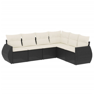 6 Piece Garden Sofa Set with Cushions Black Poly Rattan