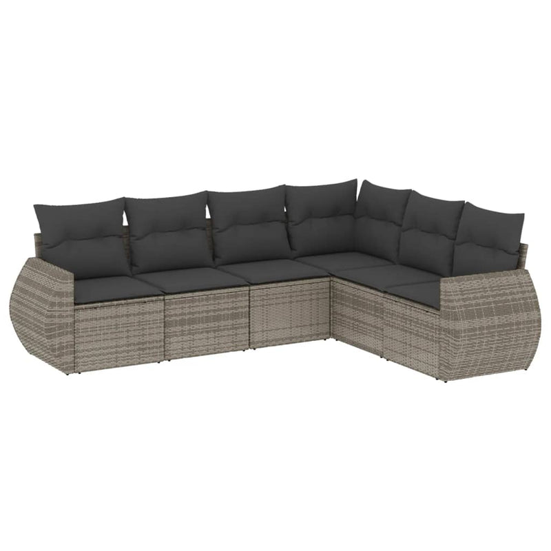 6 Piece Garden Sofa Set with Cushions Grey Poly Rattan