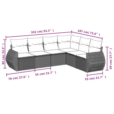 6 Piece Garden Sofa Set with Cushions Grey Poly Rattan