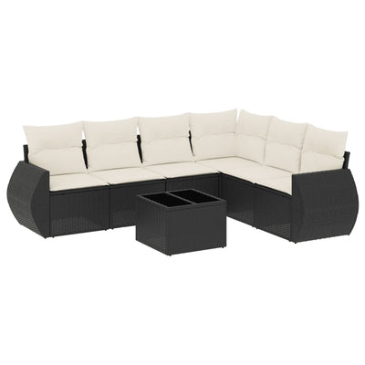 7 Piece Garden Sofa Set with Cushions Black Poly Rattan