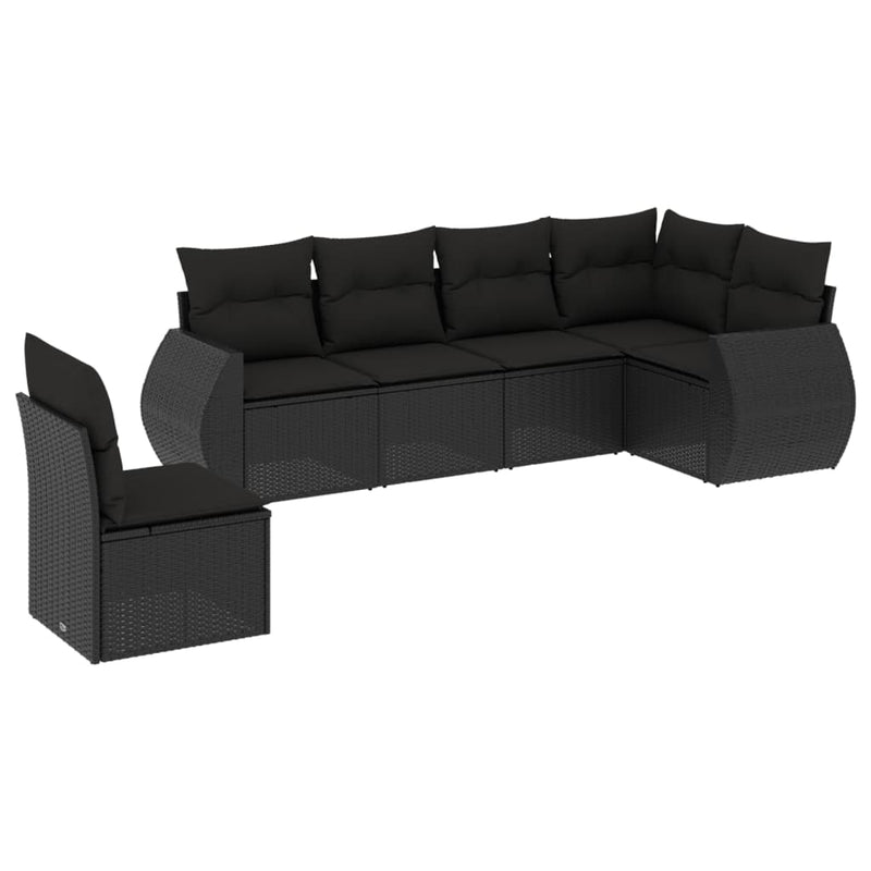 6 Piece Garden Sofa Set with Cushions Black Poly Rattan