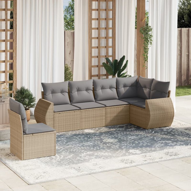 6 Piece Garden Sofa Set with Cushions Beige Poly Rattan