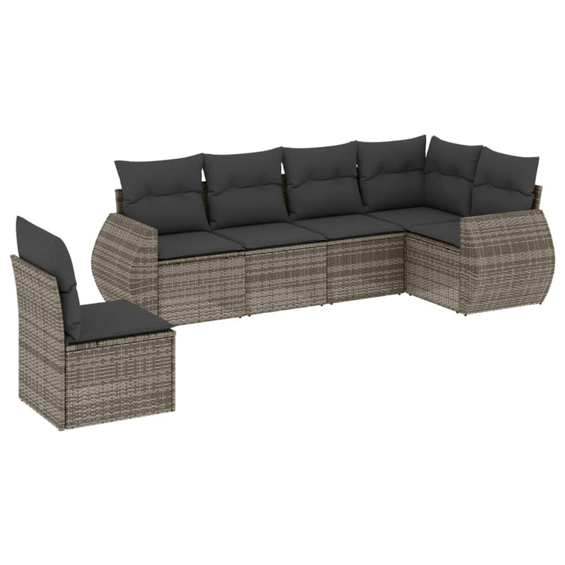 6 Piece Garden Sofa Set with Cushions Grey Poly Rattan