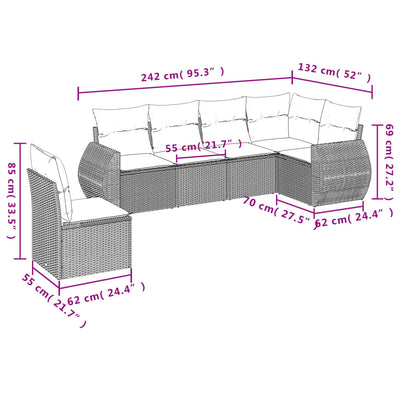 6 Piece Garden Sofa Set with Cushions Grey Poly Rattan