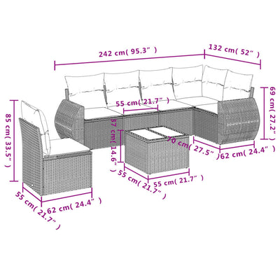 7 Piece Garden Sofa Set with Cushions Beige Poly Rattan