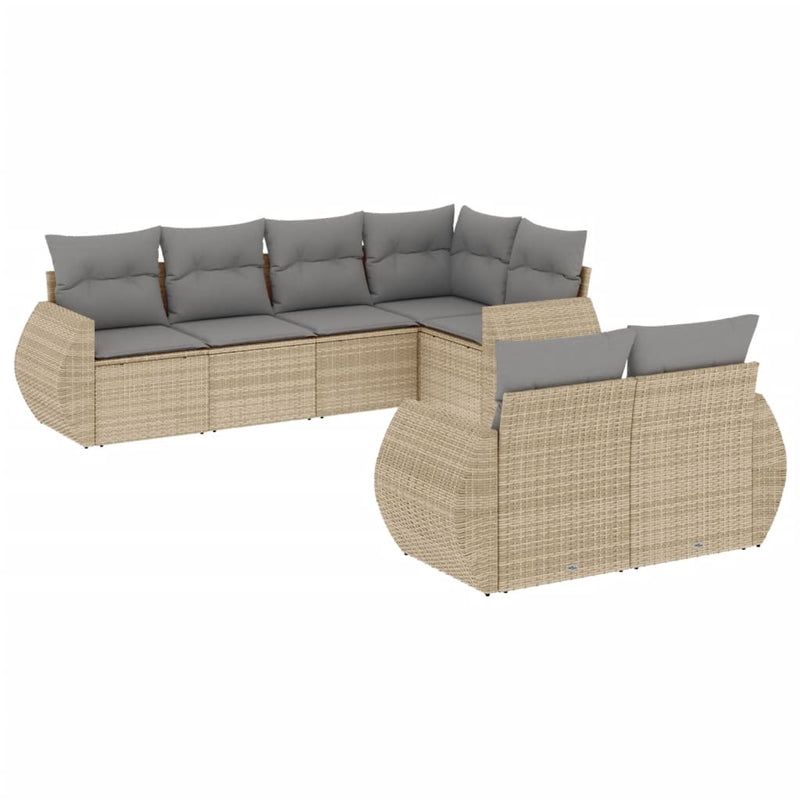 7 Piece Garden Sofa Set with Cushions Beige Poly Rattan