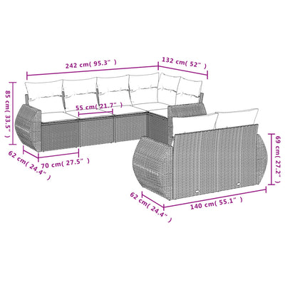 7 Piece Garden Sofa Set with Cushions Grey Poly Rattan