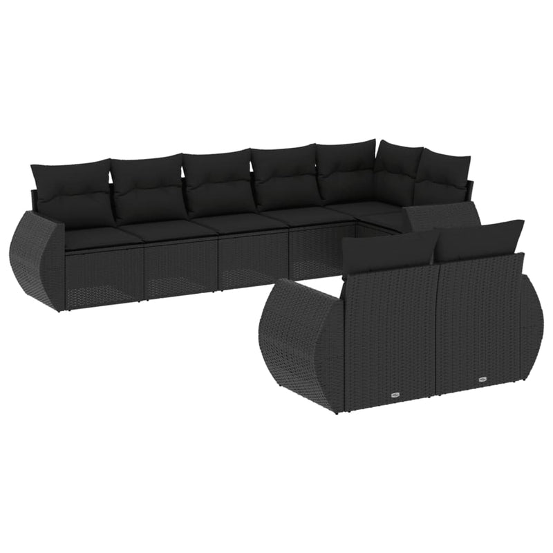 8 Piece Garden Sofa Set with Cushions Black Poly Rattan