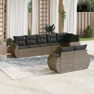 8 Piece Garden Sofa Set with Cushions Grey Poly Rattan