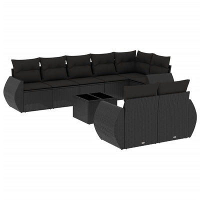 9 Piece Garden Sofa Set with Cushions Black Poly Rattan