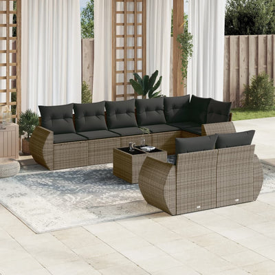 9 Piece Garden Sofa Set with Cushions Grey Poly Rattan