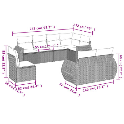 8 Piece Garden Sofa Set with Cushions Grey Poly Rattan