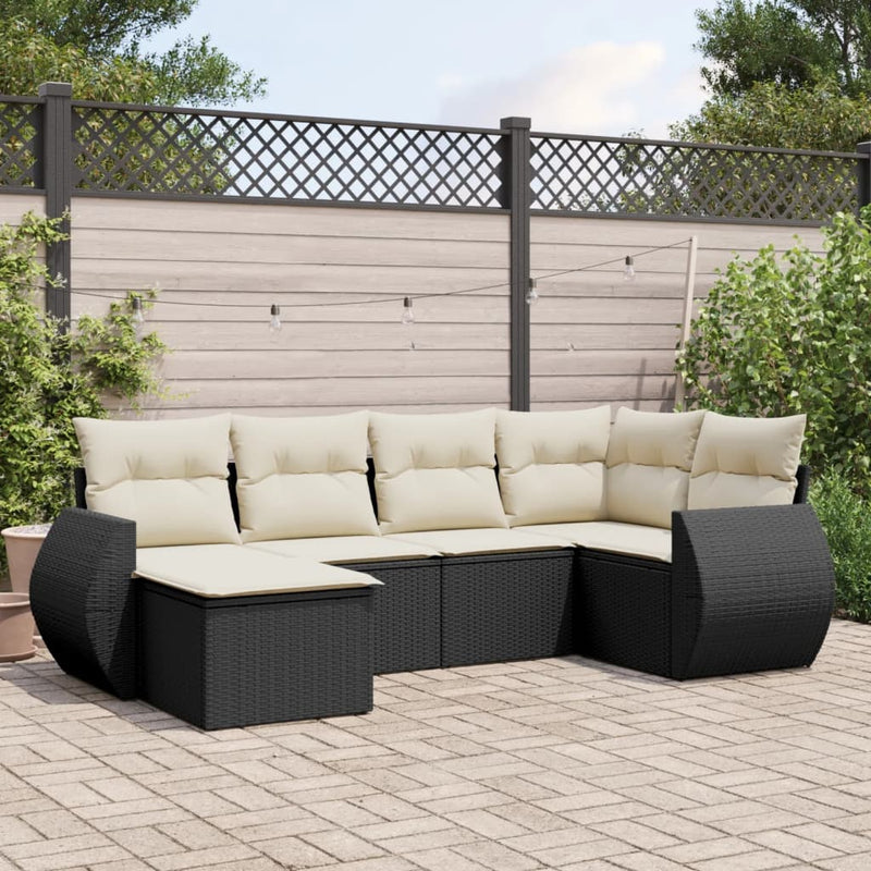 6 Piece Garden Sofa Set with Cushions Black Poly Rattan