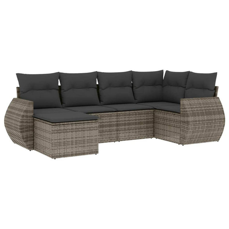 6 Piece Garden Sofa Set with Cushions Grey Poly Rattan