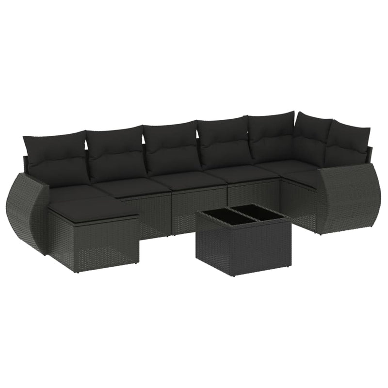 8 Piece Garden Sofa Set with Cushions Black Poly Rattan