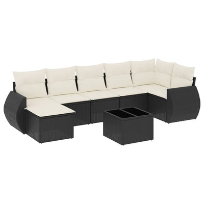 8 Piece Garden Sofa Set with Cushions Black Poly Rattan