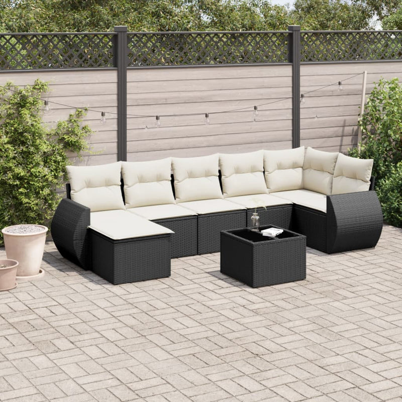 8 Piece Garden Sofa Set with Cushions Black Poly Rattan