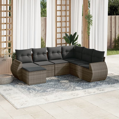 7 Piece Garden Sofa Set with Cushions Grey Poly Rattan