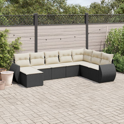 8 Piece Garden Sofa Set with Cushions Black Poly Rattan